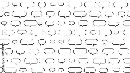 Simple black and white pattern consisting of numerous speech bubbles of different sizes representing conversation and communication.