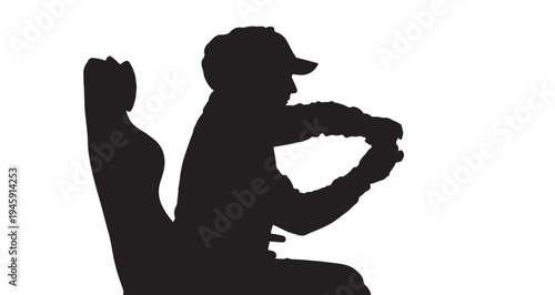 Gamer Silhouette vector illustration figure in a gaming chair, deeply engrossed in playing video games with a controller, showcasing the intense focus and immersive experience of mode.