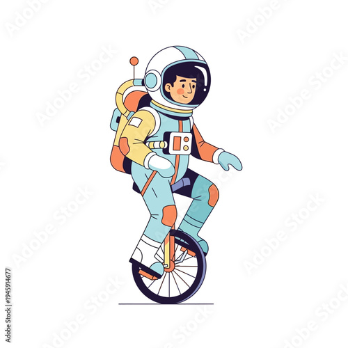 Astronaut Riding a Unicycle in Space Illustration