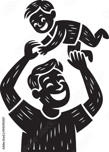 Father holding baby up high Silhouette of dad and child playing fatherhood Silhouette of family bonding