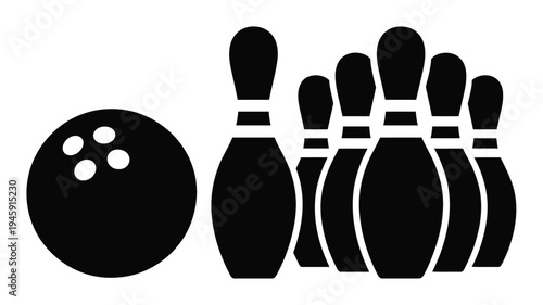 Black and white of a bowling ball and pins