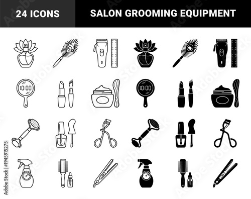 Hybrid beauty and salon grooming tools featuring a conceptual blend of organic floral elements with cosmetic products and hair styling equipment