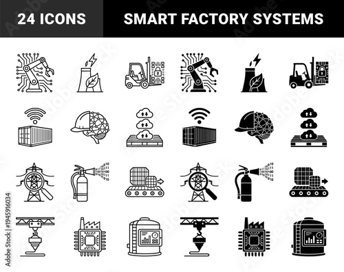Industrial Smart Factory Hybrid Icons Merging Manufacturing Hardware With Digital Intelligence Connectivity And Sustainable Energy Management Systems