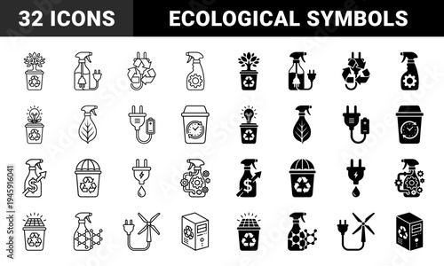Ecological hybrid symbols merging renewable energy and sustainable waste management with domestic cleaning products and industrial hardware elements