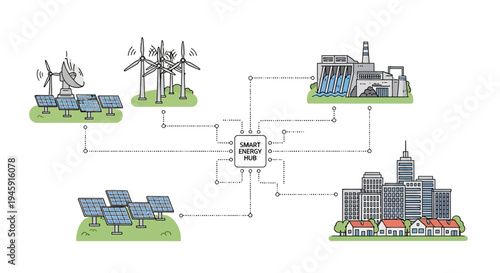 Renewable Energy Systems Infrastructure Illustration.