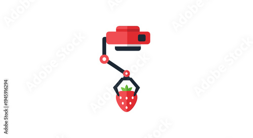 Robot arm holding a strawberry.