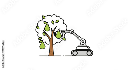 Robot arm picking pears from tree.