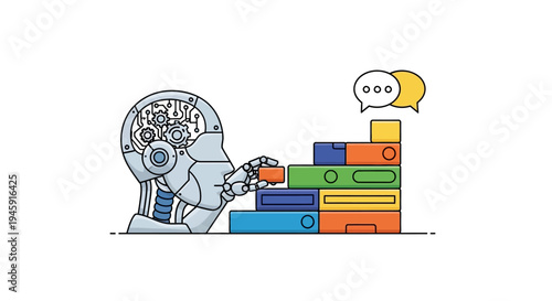 Robot Building Colorful Block Tower.