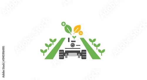 Robot Farming Tractor with Green Plants.