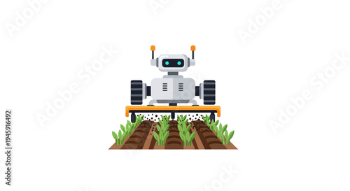 Robot Farming Tractor Front View.