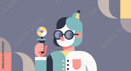 Flat illustration of a figure with glasses holding a scientific tool