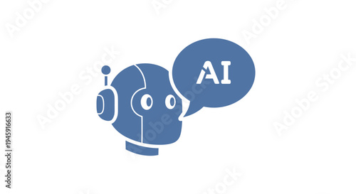 Robot Head with AI Speech Bubble.