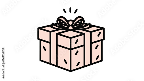 Pink gift box tied with a ribbon bow and featuring dark dash patterns represents a celebration, birthday, or special surprise event.