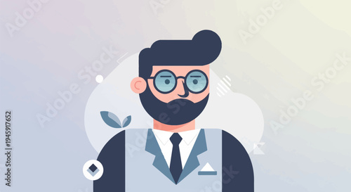 Flat illustration of a man with glasses, beard, and suit (2)