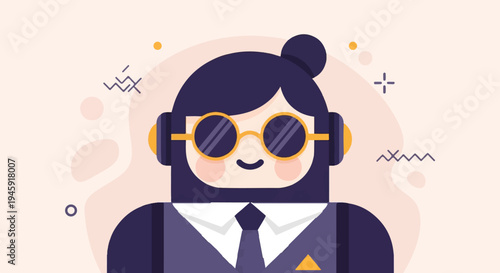 Flat illustration of a person with sunglasses and headphones on a pastel background