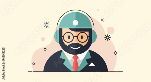Flat illustration of a professional wearing headphones and a suit with a tie