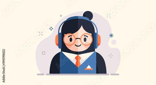 Friendly animated customer service representative wearing headset and glasses