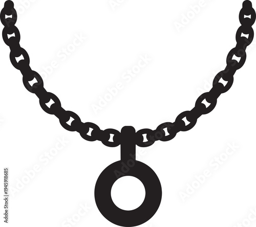 Black chain necklace with a circular pendant on white background