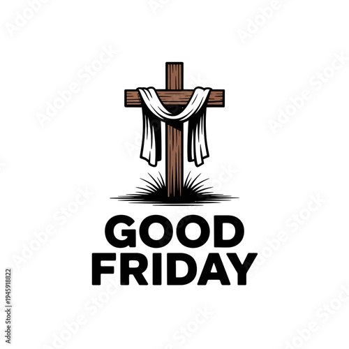 A Good Friday logo with a cross and white cloth
