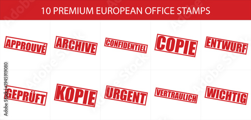 10 Premium German and French Administrative Rubber Stamp Vector Set
