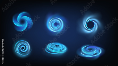 Swirl effect. Round spin in dynamic motion. Light circle, air energy shape. Circular sparkle, current stream illumination. Tornado, spiral clean bubble. Vector transparent realistic isolated elements