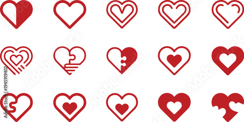 Heart Icons Set. Love, Peace, Friendship and Romantic Symbols Vector