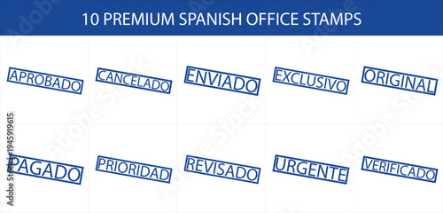 10 Premium Spanish Office Rubber Stamp Vector Set