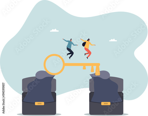 Key success, solution to solve problem and overcome obstacle, link or connect bridge to help achieve success, resolution method or resolve.human life and situation.