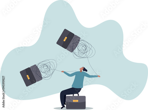 Unravel tangle problem, solving difficult knot chaos or messy issue, complicated or complex problem difficulty, confusion or business trouble.human life and situation.