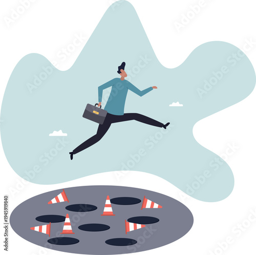 Avoid pitfall, adversity and brave to jump pass mistake or business failure, skill and creativity to solve problem.human life and situation.