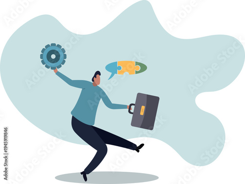 Complete communication speech bubble, solve or help employee communicate with dialogue puzzle, discussion or negotiation skill.human life and situation.