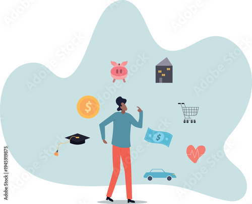 Budget planning, financial management to allocate expense or payment, income and saving, accounting.human life and situation.