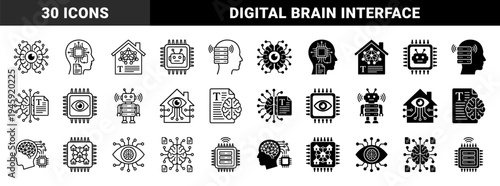 Artificial intelligence icons featuring hybrid neural network symbols integrated with human profiles robotic hardware and smart home technology
