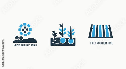 Agriculture icons: crop rotation planner, planting system, field rotation tool, agriculture technology, crop planning, field management