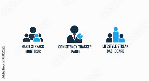 Habit streak monitor, consistency tracker, and lifestyle dashboard icons