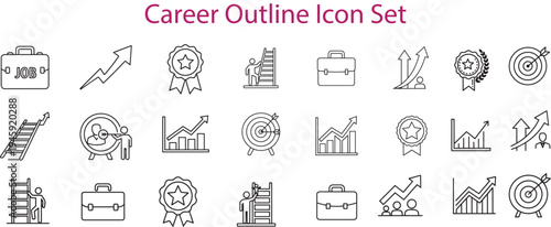 Career outline icon set success business growth ladder briefcase target award growth arrow leadership journey progress goals achievements plan outline vector icons