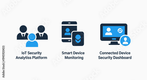 Iot and security icons: analytics platform, monitoring, security dashboard for connected devices