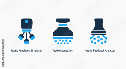 Haptic feedback technology icons: simulator, sensation, analyzer for UX/UI design and innovation