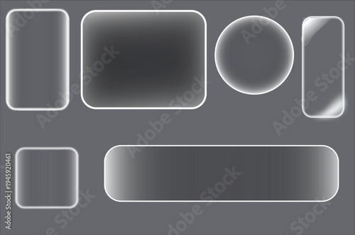 Liquid glass UI frame collection with rounded rectangle, circle and pill interface elements