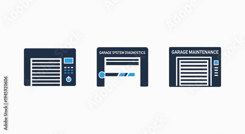 Garage door icons: system diagnostics, maintenance, and controls