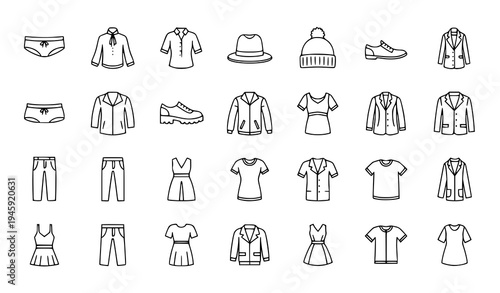 Minimal Fashion Apparel Line Icons Clothing Accessories Vector Set