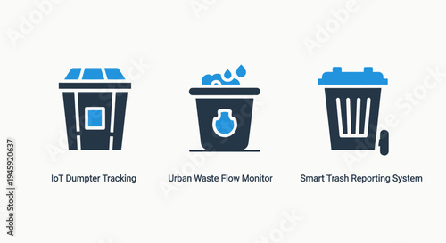 Smart trash and urban waste flow monitoring system icons
