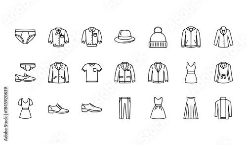 Clothing Outline Icons Set Fashion Apparel Linear Vector UI Collection