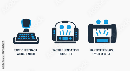 Haptic feedback and tactile sensation icons: keyboard, control, and system, virtual reality, augmented reality