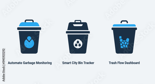 Smart bin icons for waste management and environmental technology concepts with smart city