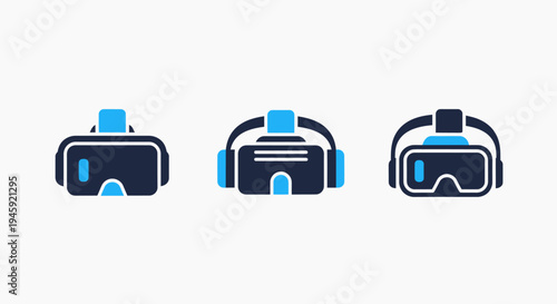 Virtual reality headset icons: vr goggles, headphones, technology