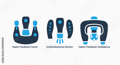 Haptic feedback center, tactile response monitor, and haptic feedback intelligence icons for user interface and sensory technology, virtual reality, feedback loop