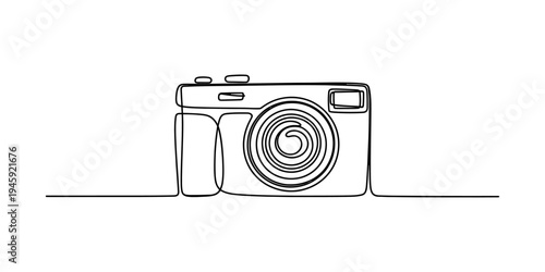 Single continuous line drawing of a digital camera, capturing the essence of photography in minimalist style Vector, illustration