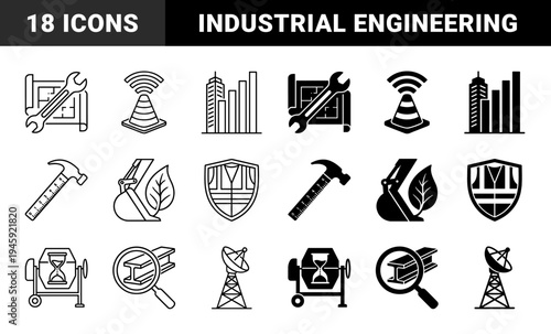 Construction and Engineering Hybrid Icons Merging Industrial Tools with Planning Blueprints Infrastructure Management and Sustainable Building Concepts
