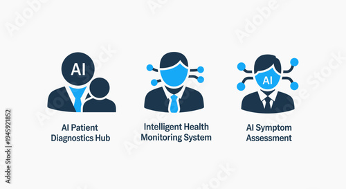 Ai healthcare diagnostics and monitoring icons for medical patient assessment systems and intelligent health hubs